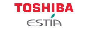 Toshiba Estia Logotipo de Toshiba con el logotipo de la gama de aerotermia Toshiba Estía